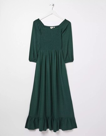 Adele Shirred Midi Dress in Green