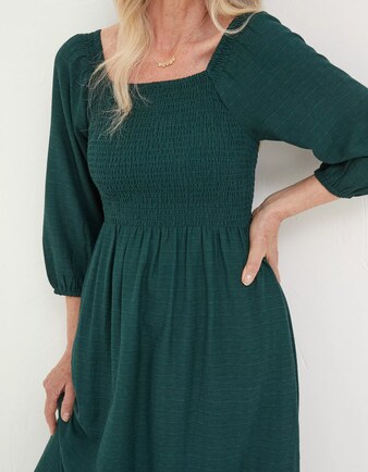 Adele Shirred Midi Dress in Green