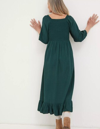 Adele Shirred Midi Dress in Green